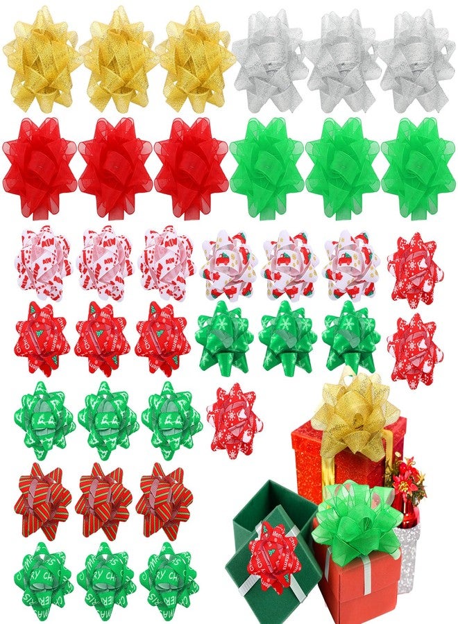 Vertintong 36pcs Christmas Gift Bow Assortment Holiday Print Xmas Grosgrain Organza Satin Ribbon, Metallic Glitter Fabric for Birthdays, Weddings, Baby/Bridal Showers, Christmas, Hanukkah - Image 1